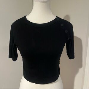 ALIX NYC Black Short Sleeve Crop Top with Button Accents